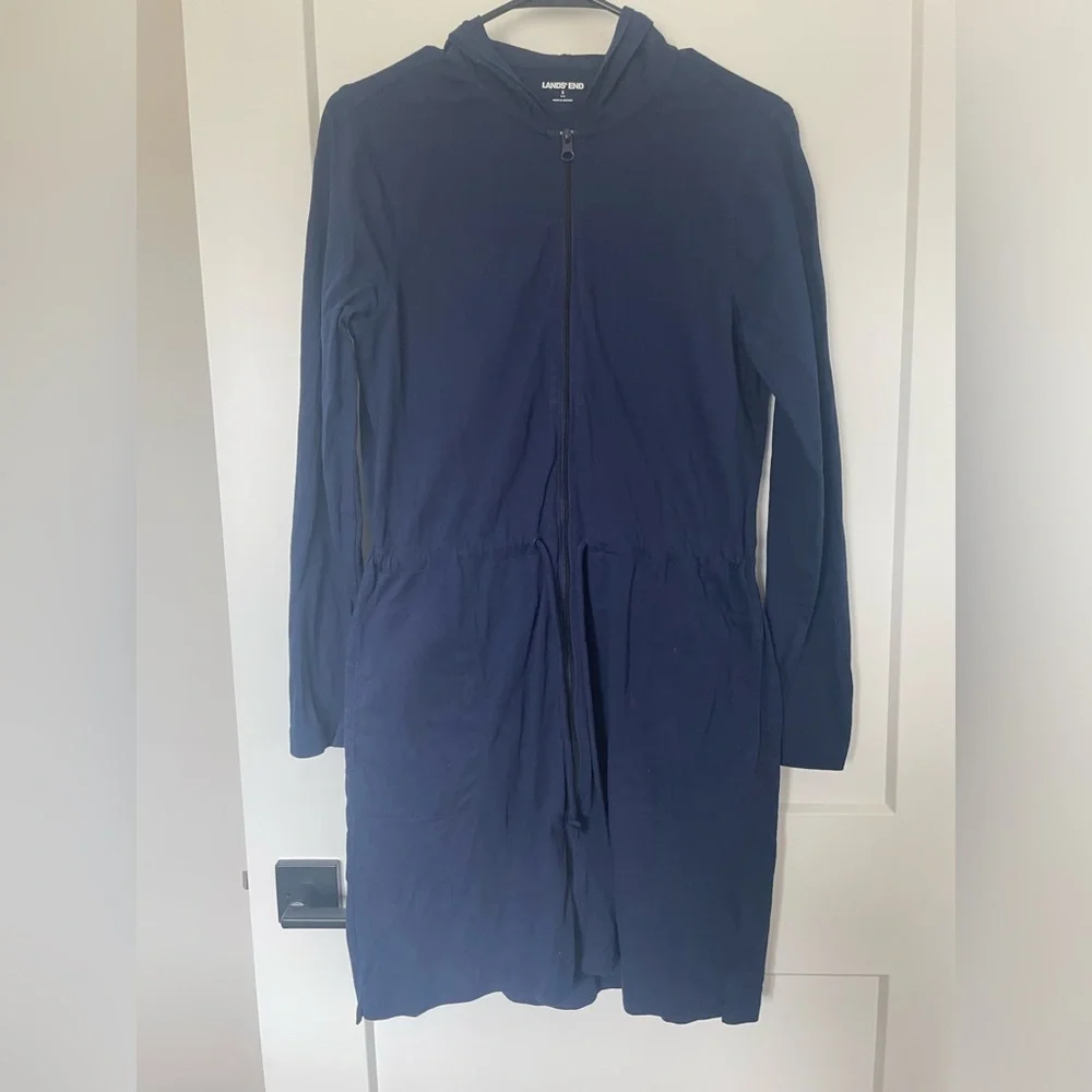 Lands' End Navy Hooded Zip-Up Dress – Size S - Picture 1 of 7